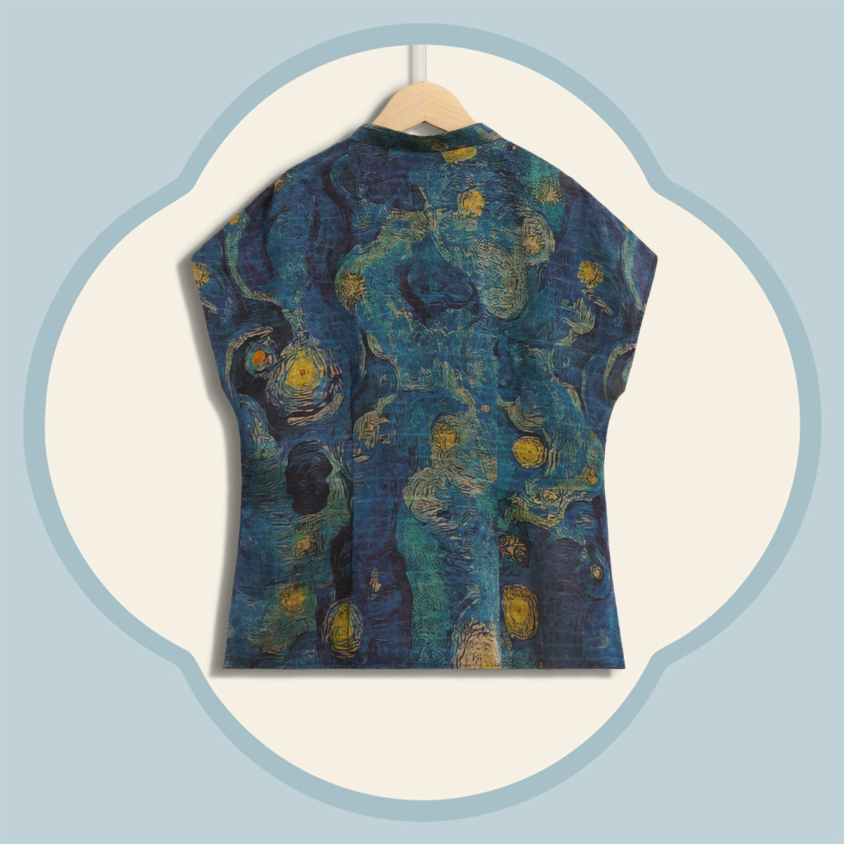Xiangyunsha Silk Flutter-Sleeve Top - Blue Starry Sky