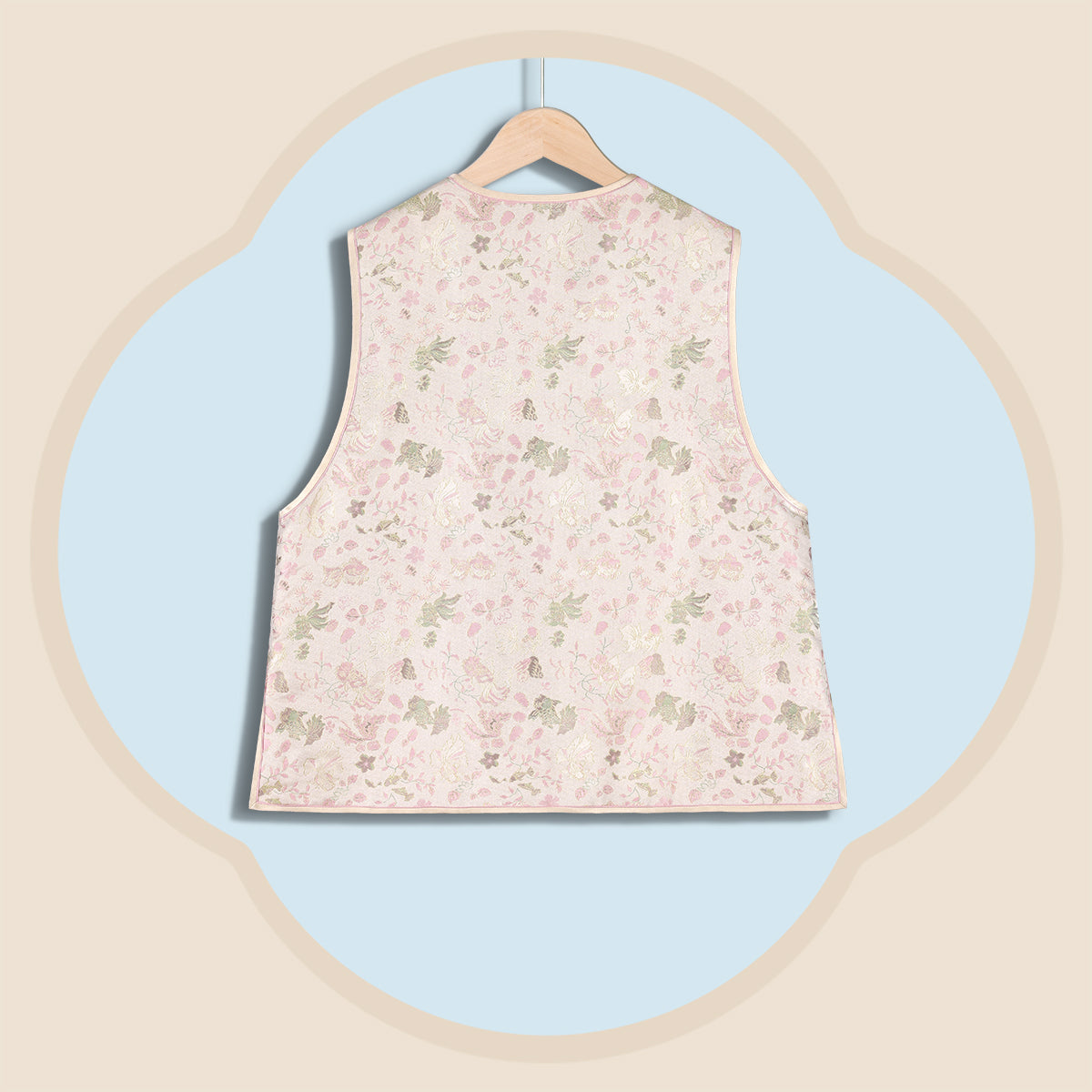 Pink Seaweed and Goldfish Front-opening Vest (Gourd-Shaped Buttons)