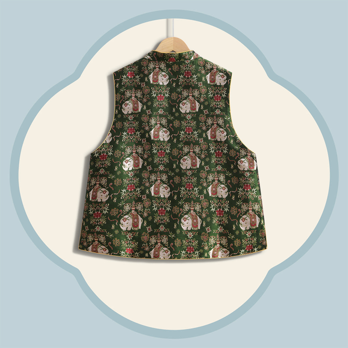 Song Brocade Vest - Elephant of Peace (Green)