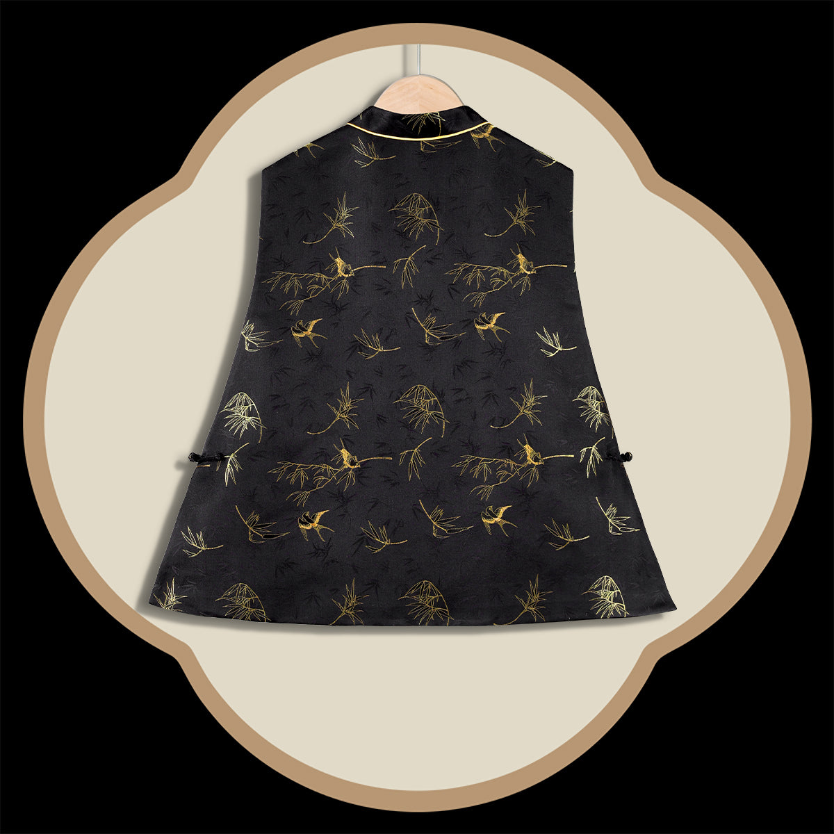 Bamboo and Swallows in Spring Sunshine (Black) Front-opening Vest