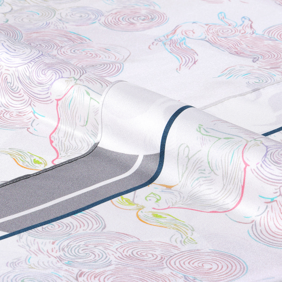 Spirit Rabbit Among the Clouds Silk Hair Scarf/ Silk Head Scarf/ Silk Neck Scarf for Women