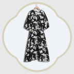 Ink-style Floral Stationery Crepe De Chine V-neck Dress