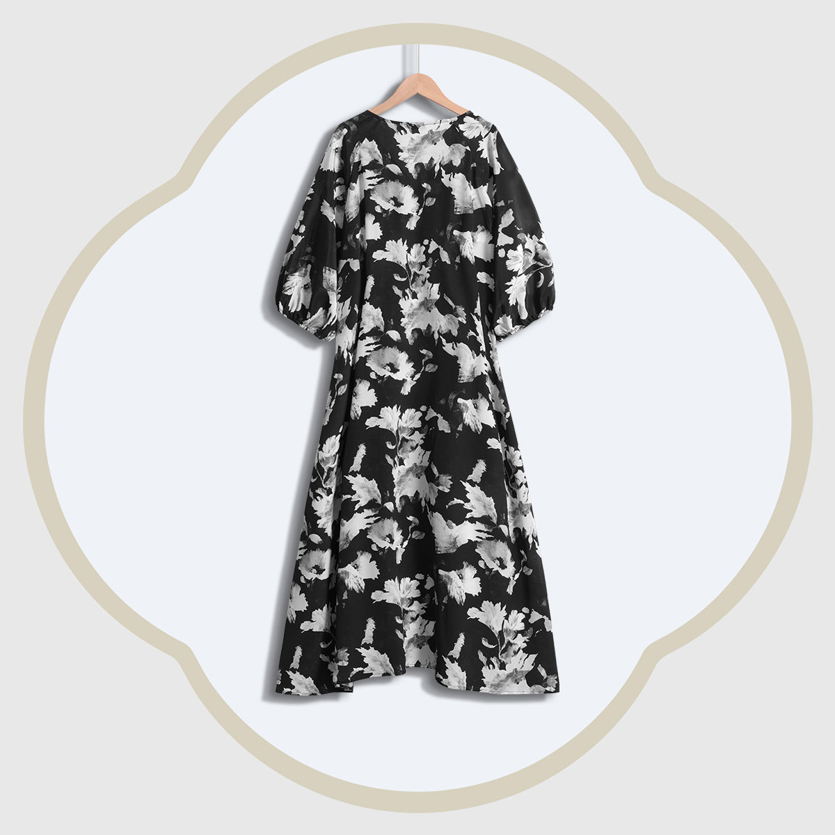 Ink-style Floral Stationery Crepe De Chine V-neck Dress