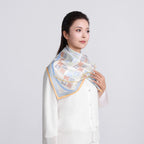 (Orange edged) Blessings Through Knot-Tying Silk Head Scarf/ Neck Scarf/ Hair Scarf
