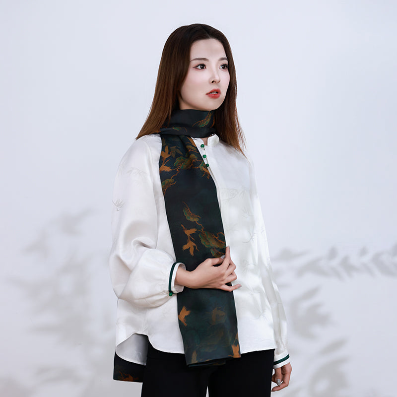 Pine and Crane Xiangyunsha Mulberry Silk Scarf and Shawl