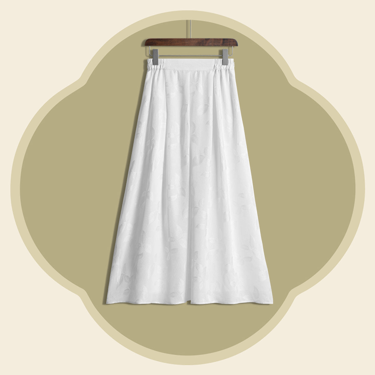 Silver-Woven Luo Silk A-Line Skirt - Elegant Leaves Shimmering