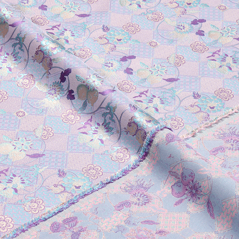 Longevity, Prosperity, and Abundant Blessings (Purple-Blue Base) Song Brocade Fabric