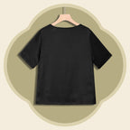 Black Silk Heavy Satin Short-Sleeve Top