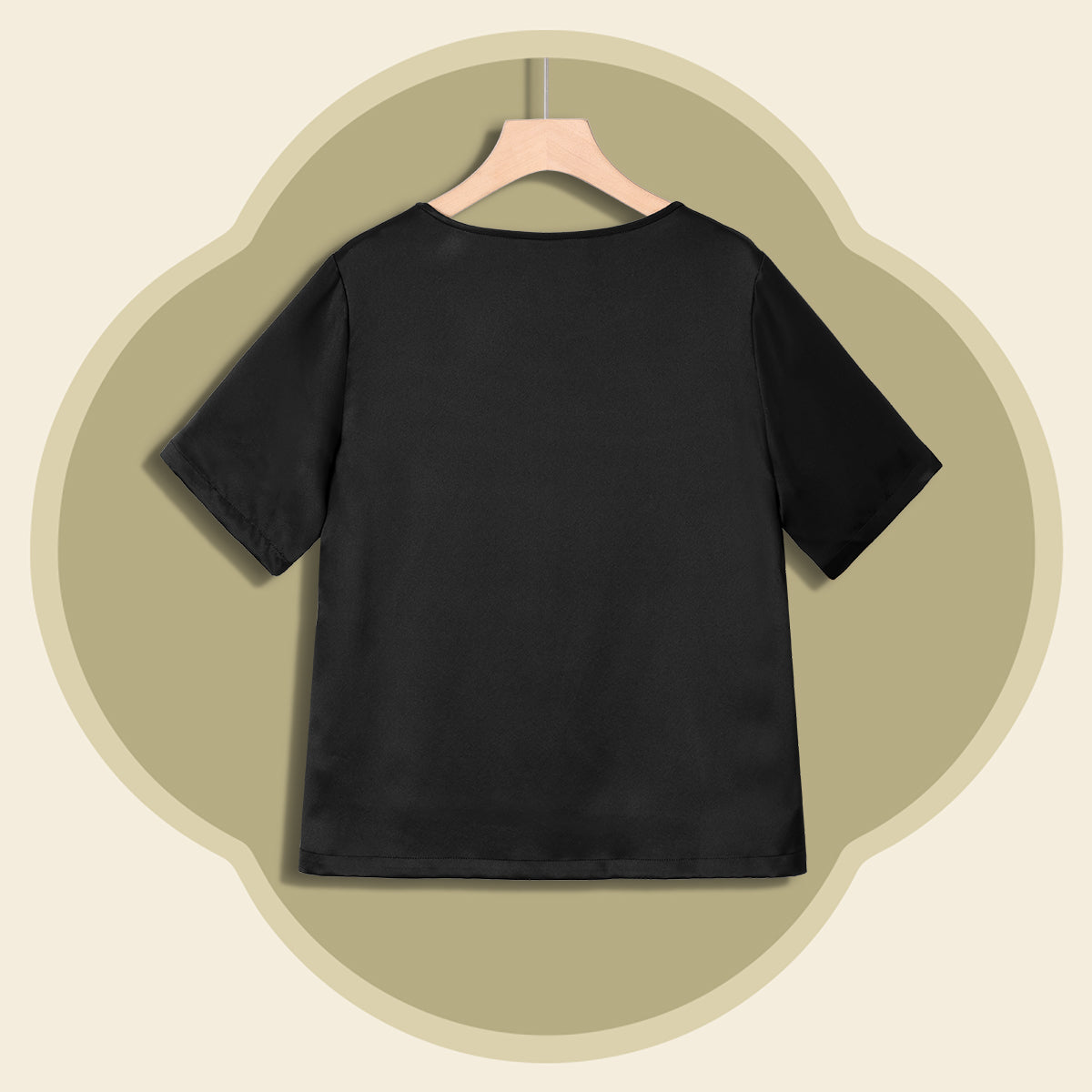 Black Silk Heavy Satin Short-Sleeve Top