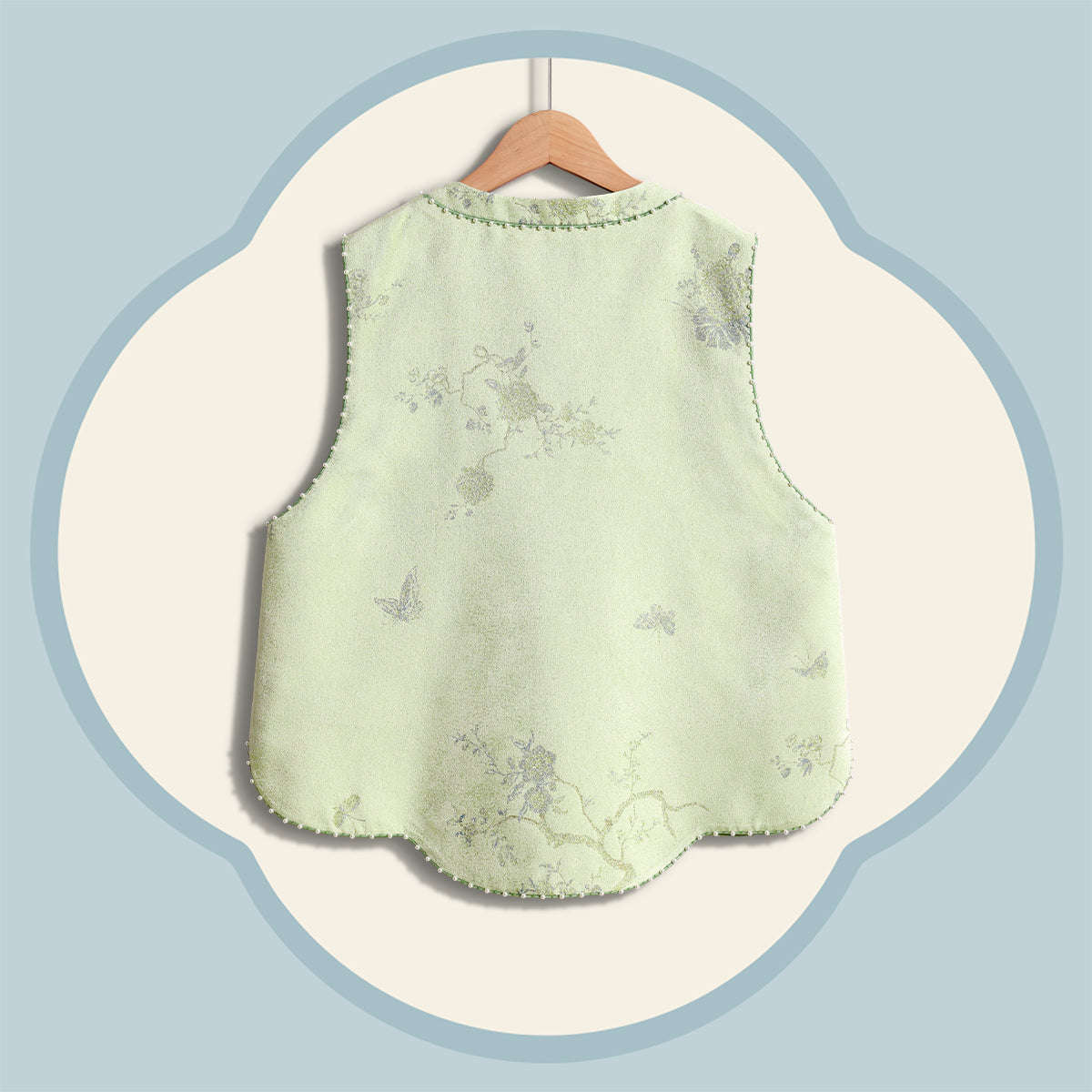 Luminous Gold Front-Opening Song Brocade Vest - Hibiscus&Butterflies