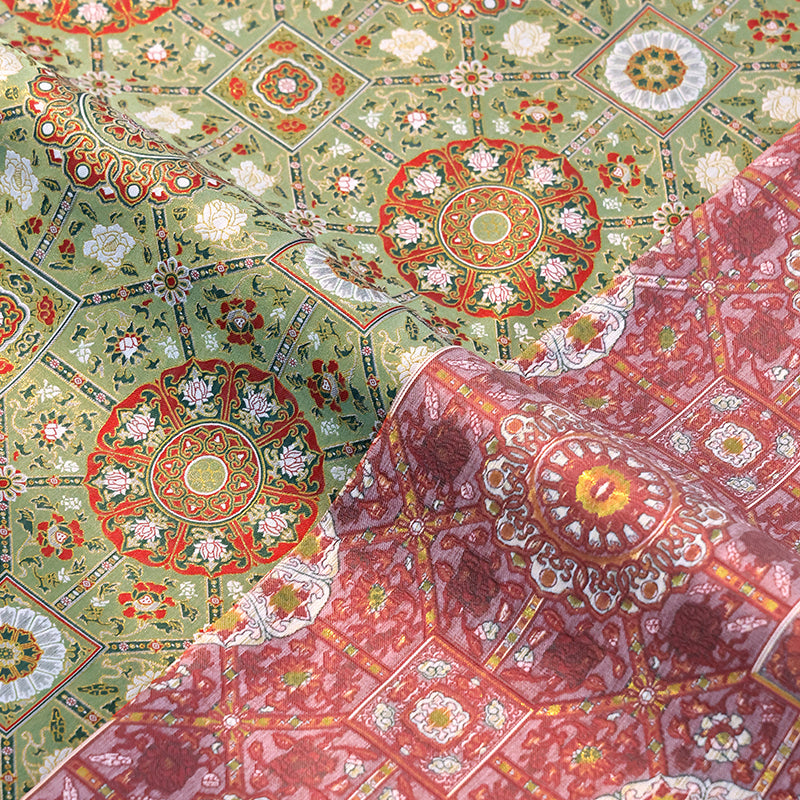 Lotus and Peony Octa Halo Pattern Song Brocade Fabric