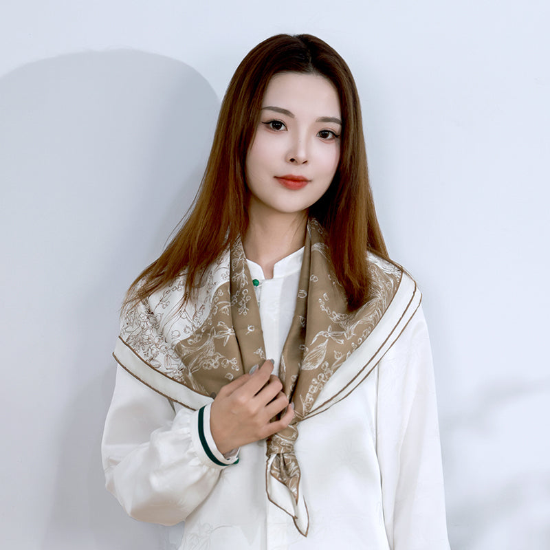 Double-Mirror Lily of the Valley Square Mulberry Silk Scarf