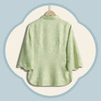 Women's Green Silk Luo Wide-Sleeve Top with Vines and Floral Shadows