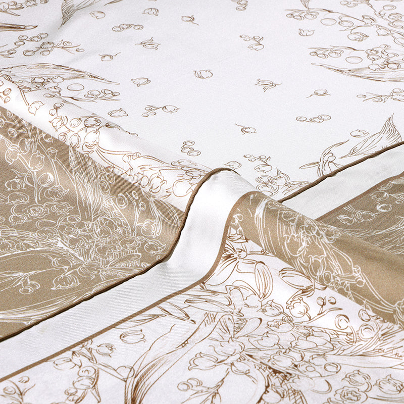 Double-Mirror Lily of the Valley Square Mulberry Silk Scarf