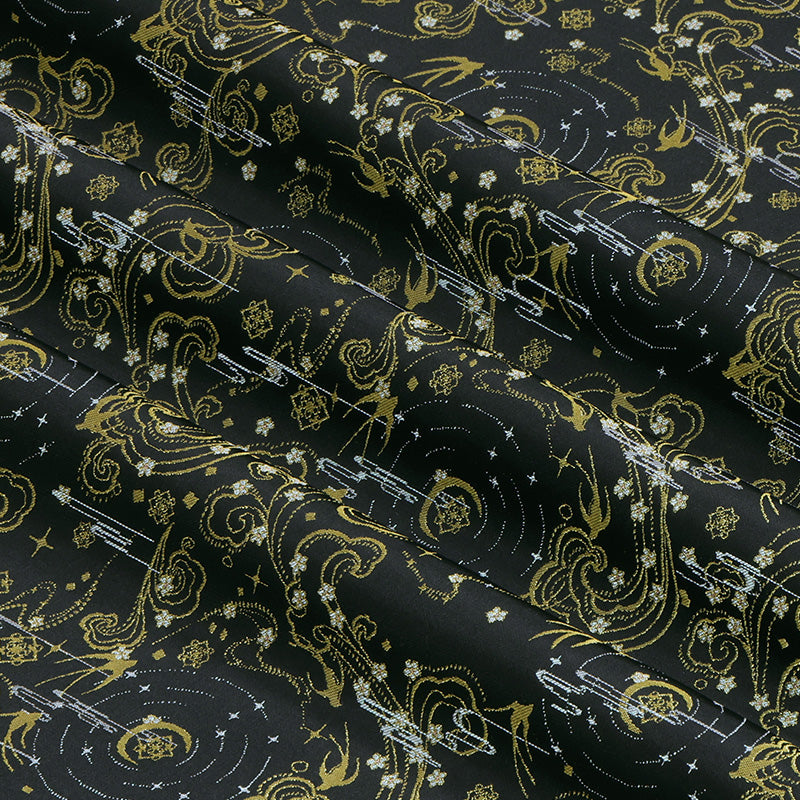Falling Flowers, Flowing water, the Moon, and Swallows (Blue Gold) Song Brocade Fabric