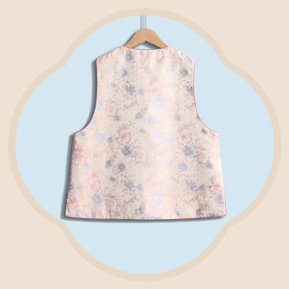 Spring in Full Bloom (Milky Apricot Color) Round-neck Front-opening Vest (Horizontal Toggle Fasteners))