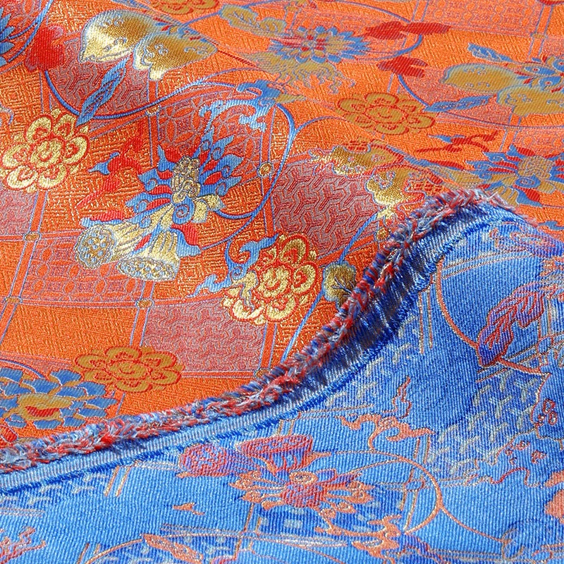 Longevity, Prosperity, and Abundant Blessings (Orange) Song Brocade Fabric