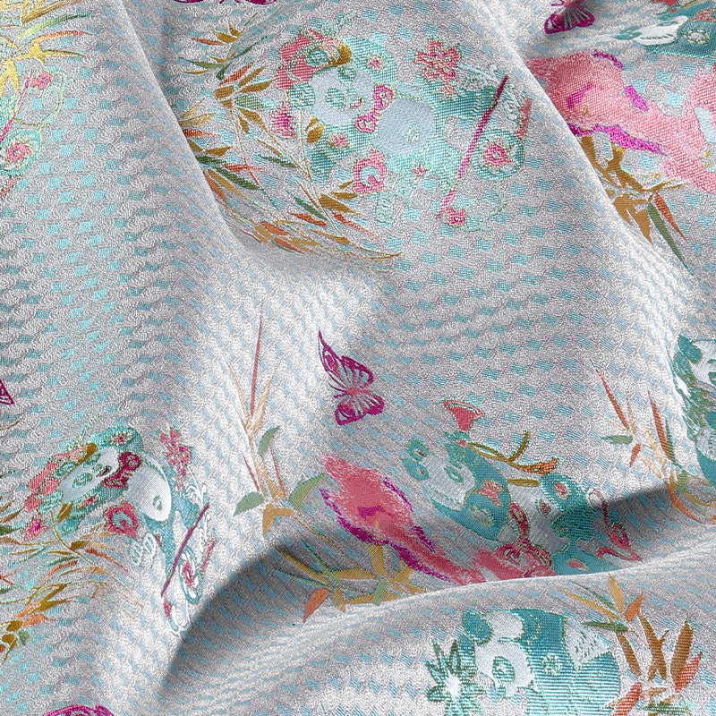 Pandas Frolicking Among the Bamboo Song Brocade Fabric