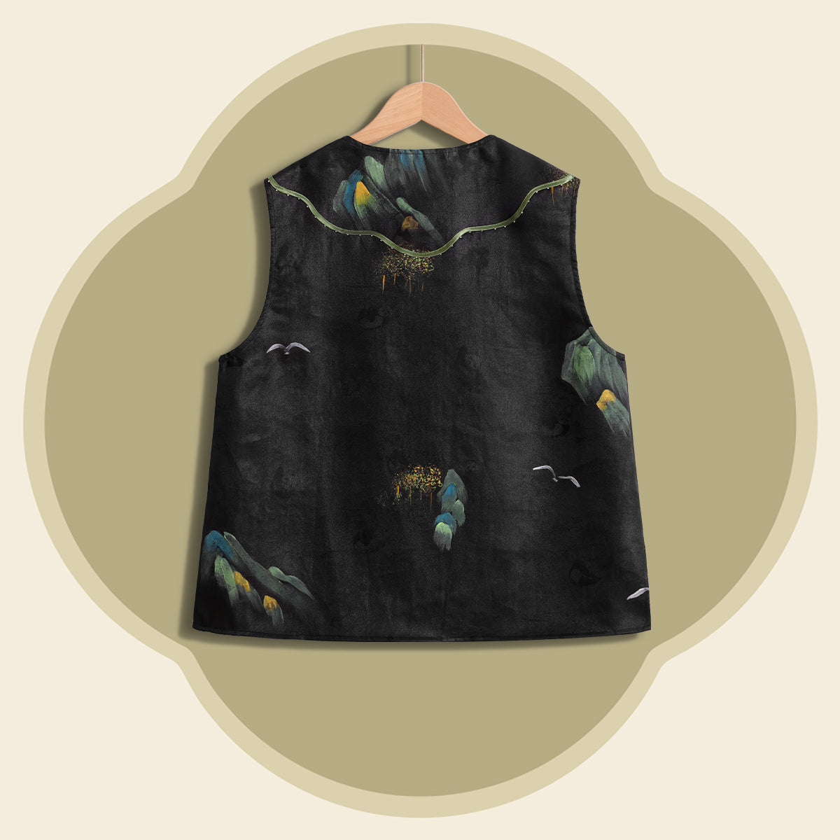 Xiangyunsha Silk Vest - Azure Peaks & Crane Whispers