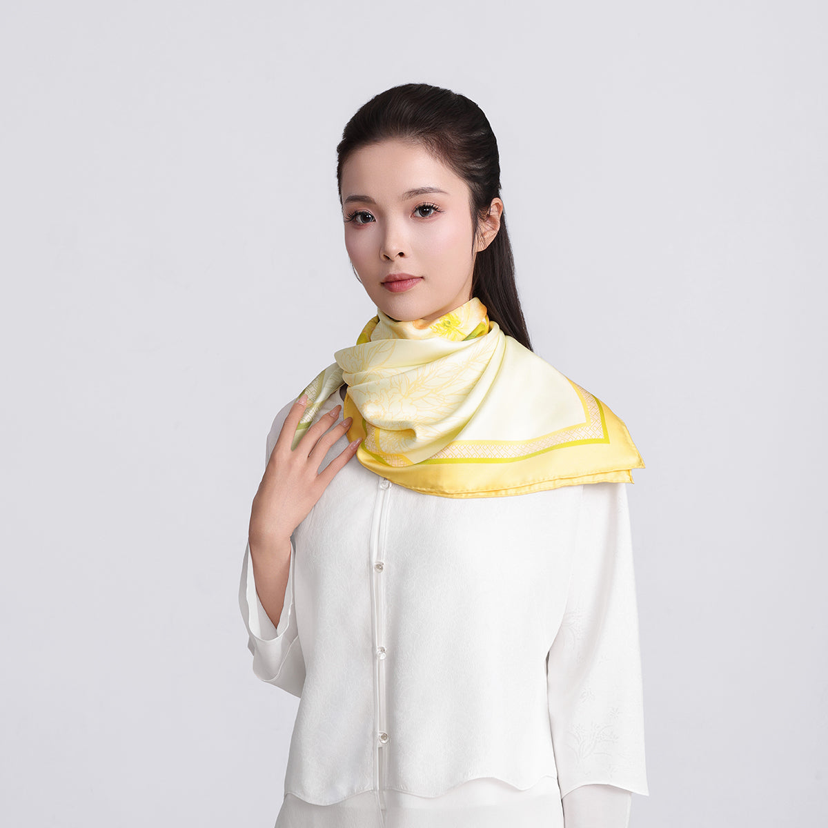 Golden Magnolia Herald the Spring Square Mulberry Silk Scarf