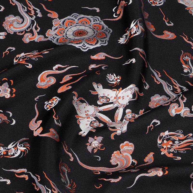 Three Rabbits Weaving Dreams (Black) Song Brocade Fabric
