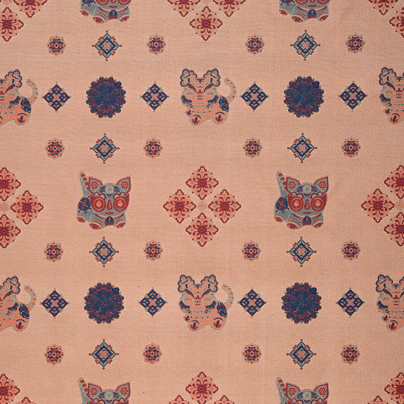 Auspicious Tigers and Reishi Mushrooms (Dark Blue) Song Brocade Fabric