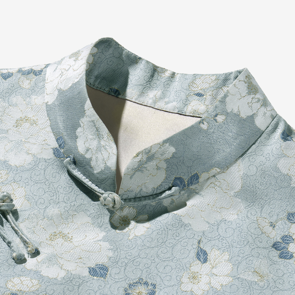Gray-Based Butterfly Camellia Stand-up Pipa- Style Collar Vest