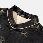 Bamboo and Swallows in Spring Sunshine (Black) Front-opening Vest
