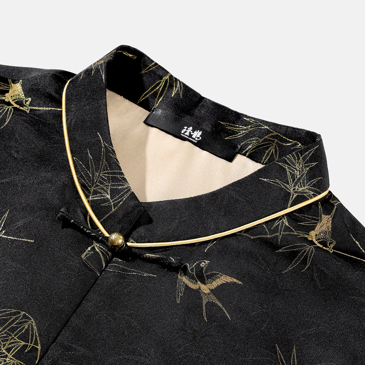 Bamboo and Swallows in Spring Sunshine (Black) Front-opening Vest