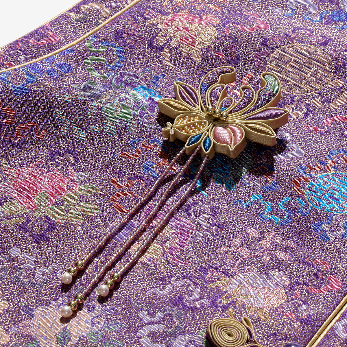 Purple Gold Song Brocade Vest - Ancient Coins & the Three Abundances
