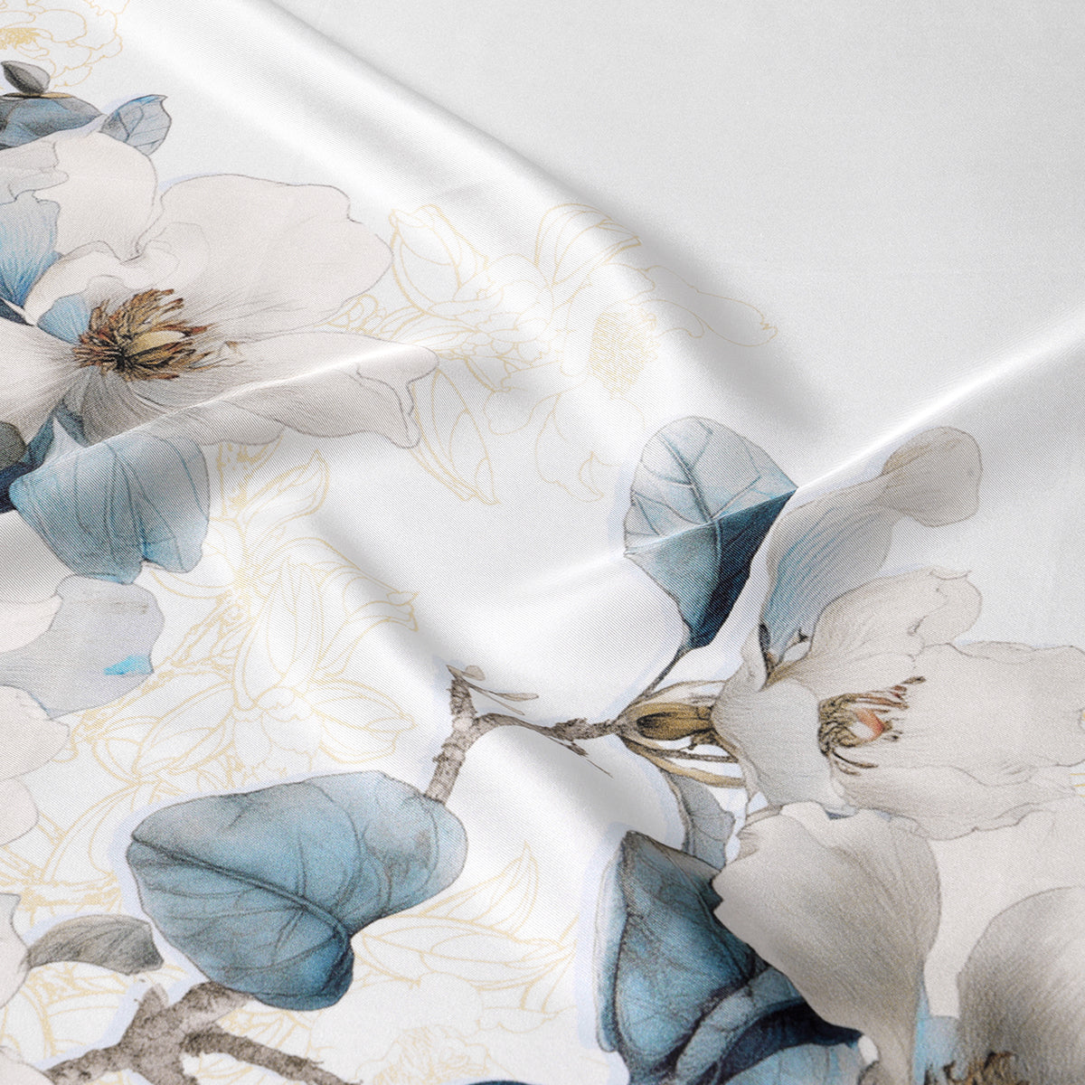 Fragrance of the Blue Magnolia Mulberry Square Silk Scarf for Women