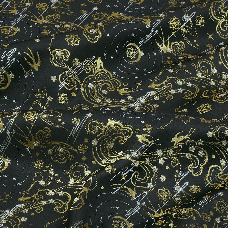 Falling Flowers, Flowing water, the Moon, and Swallows (Blue Gold) Song Brocade Fabric