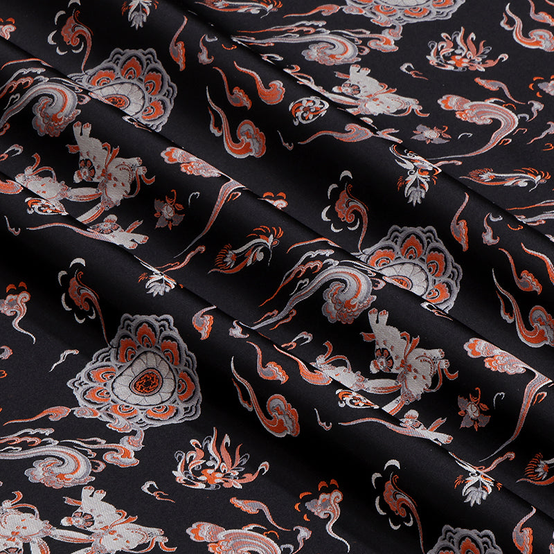 Three Rabbits Weaving Dreams (Black) Song Brocade Fabric