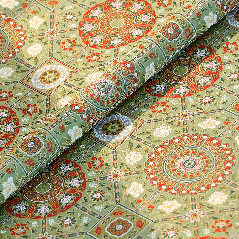Lotus and Peony Octa Halo Pattern Song Brocade Fabric