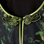 Black Based with Intertwined Green Plants Wide-sleeved Top