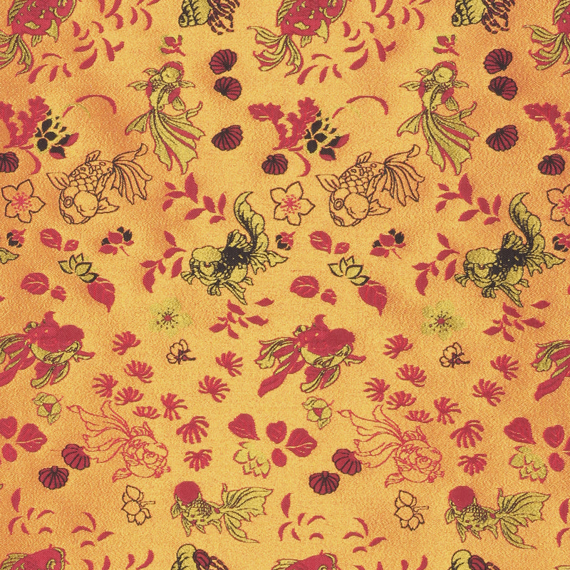 Alga and Goldfish Pattern(Black Gold Waving) Song Brocade Fabric