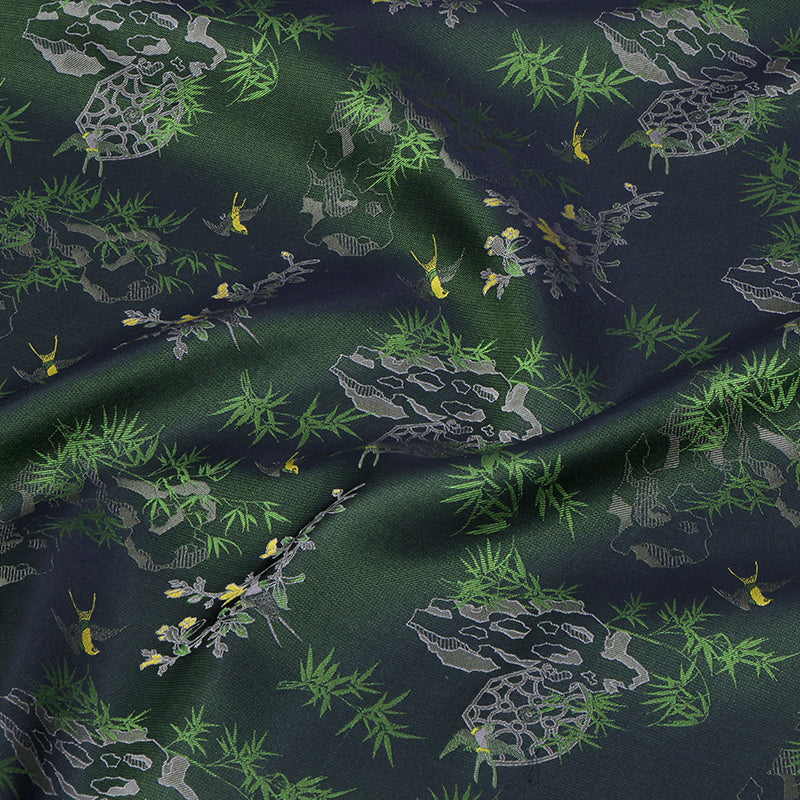 Birdsong in the Spring Mountains (Dark Green Base) Song Brocade Fabric