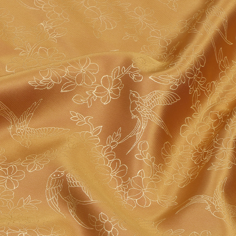 Golden Swallow Announcing Spring (Earth Yellow and Red) Song Brocade Fabric
