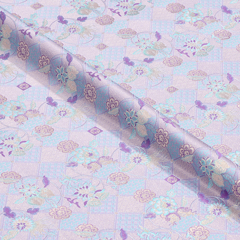 Longevity, Prosperity, and Abundant Blessings (Purple-Blue Base) Song Brocade Fabric