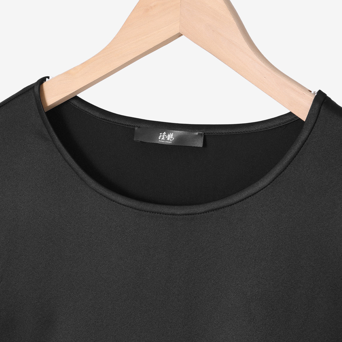 Black Silk Heavy Satin Short-Sleeve Top