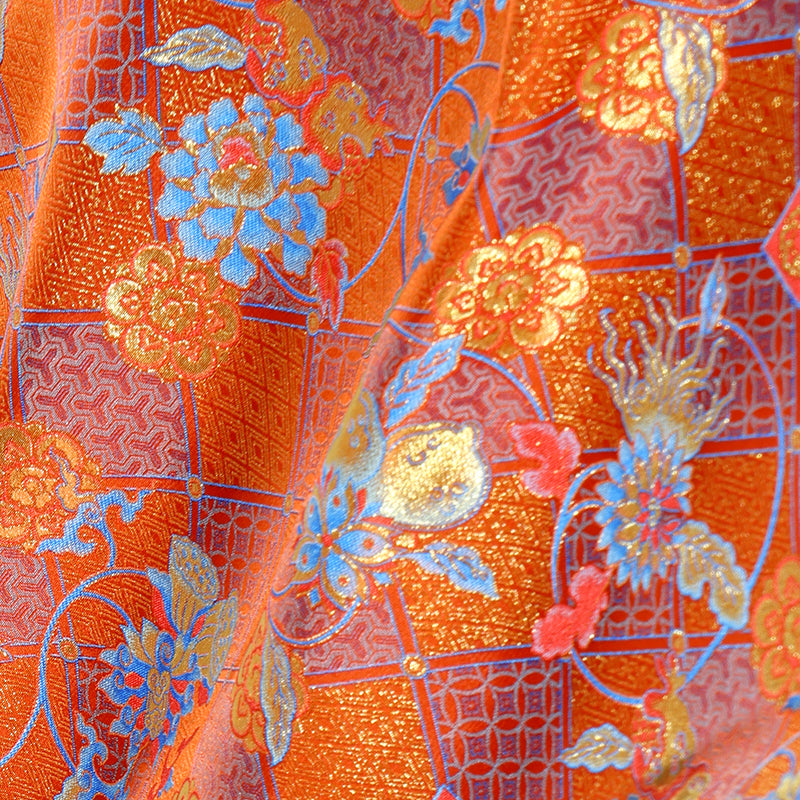 Longevity, Prosperity, and Abundant Blessings (Orange) Song Brocade Fabric