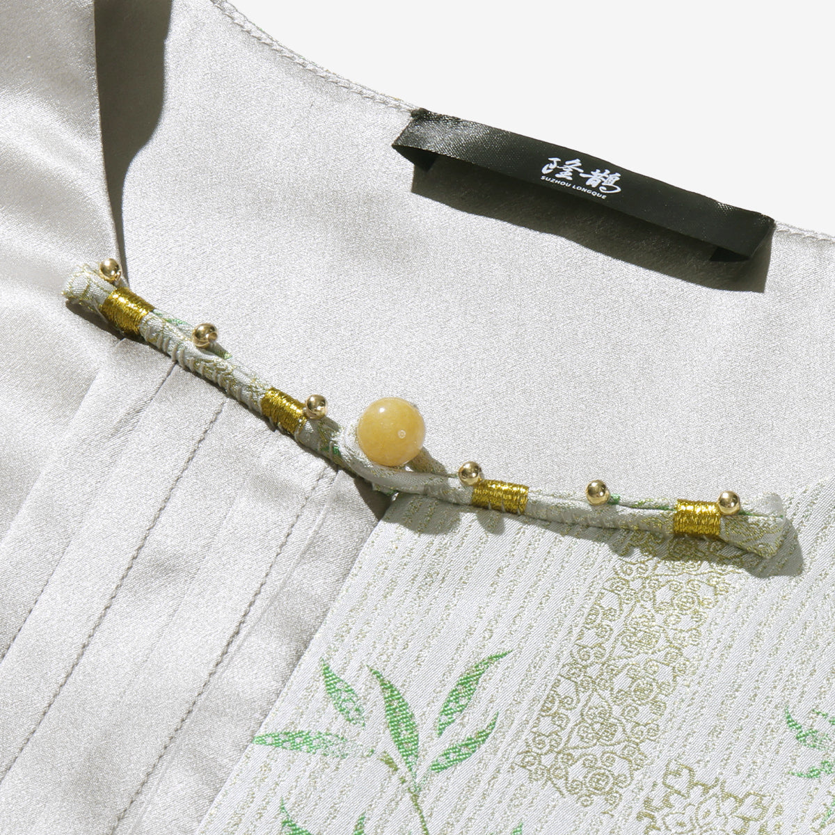 Front-Opening Song Brocade Silk Vest - Wind and Polygonatum Odoratum (Green)
