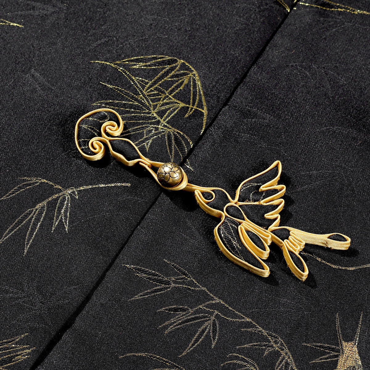 Bamboo and Swallows in Spring Sunshine (Black) Front-opening Vest