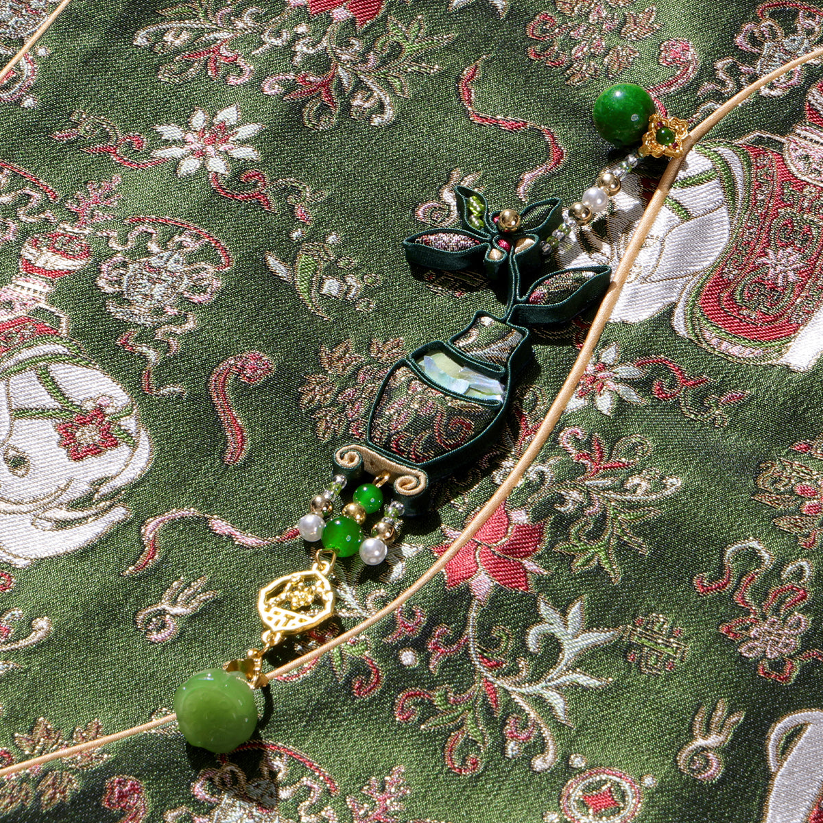 Song Brocade Vest - Elephant of Peace (Green)