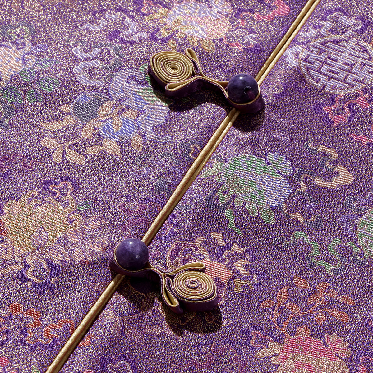 Purple Gold Song Brocade Vest - Ancient Coins & the Three Abundances