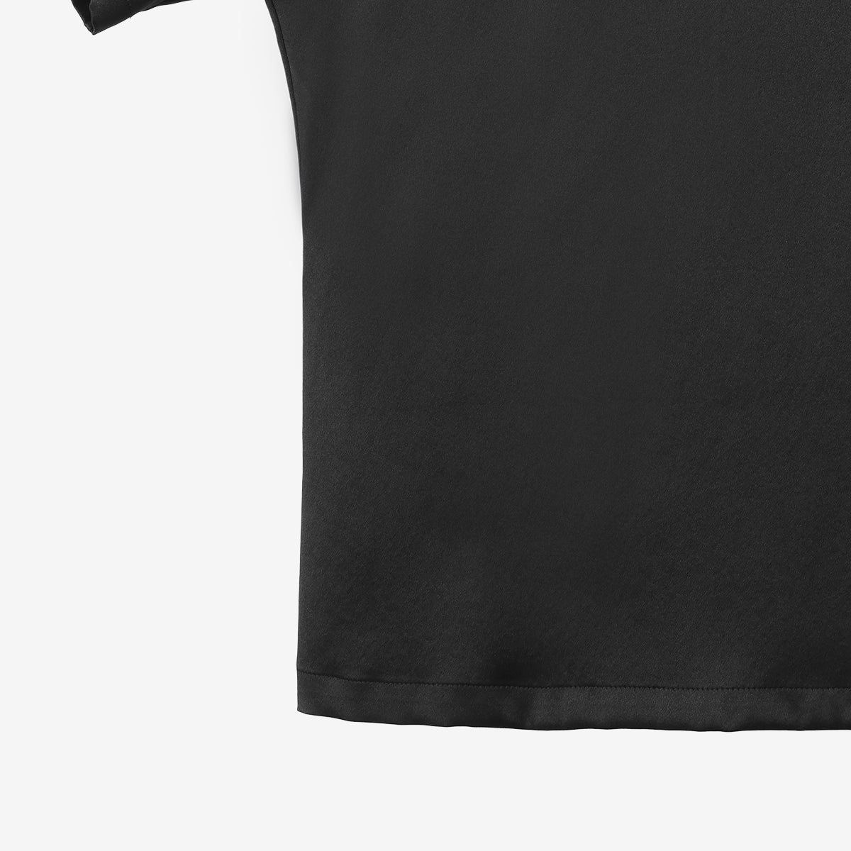 Black Silk Heavy Satin Short-Sleeve Top