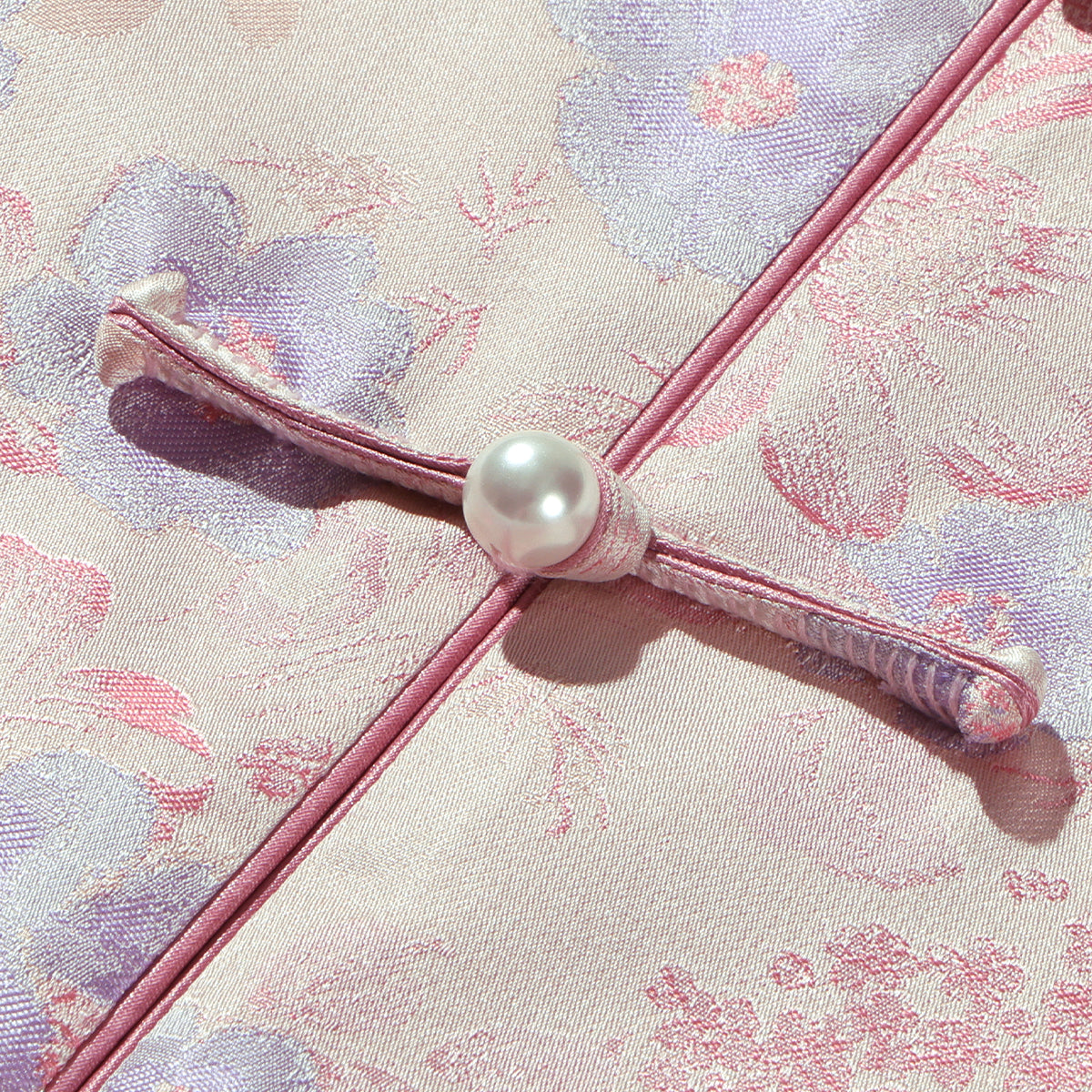 Spring in Full Bloom (Milky Apricot Color) Round-neck Front-opening Vest (Horizontal Toggle Fasteners))