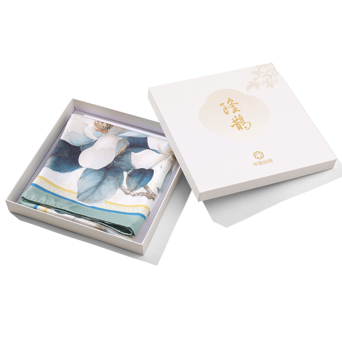 Fragrance of the Blue Magnolia Mulberry Square Silk Scarf for Women