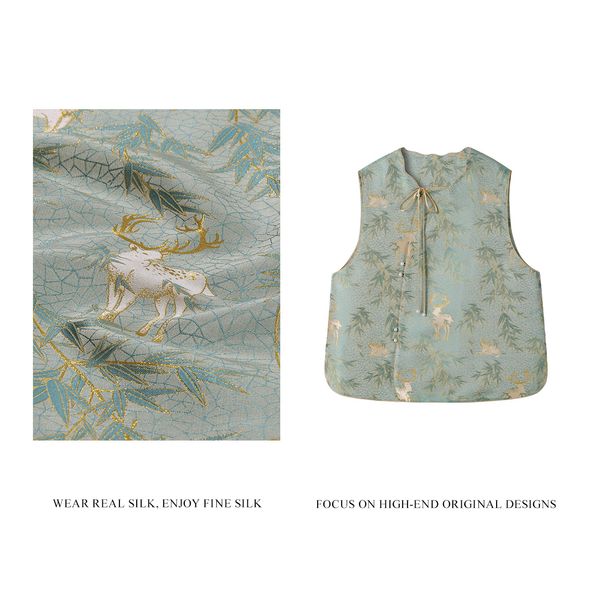 Deer and Bamboo in Harmony (Blue Gold Weaving) Vest