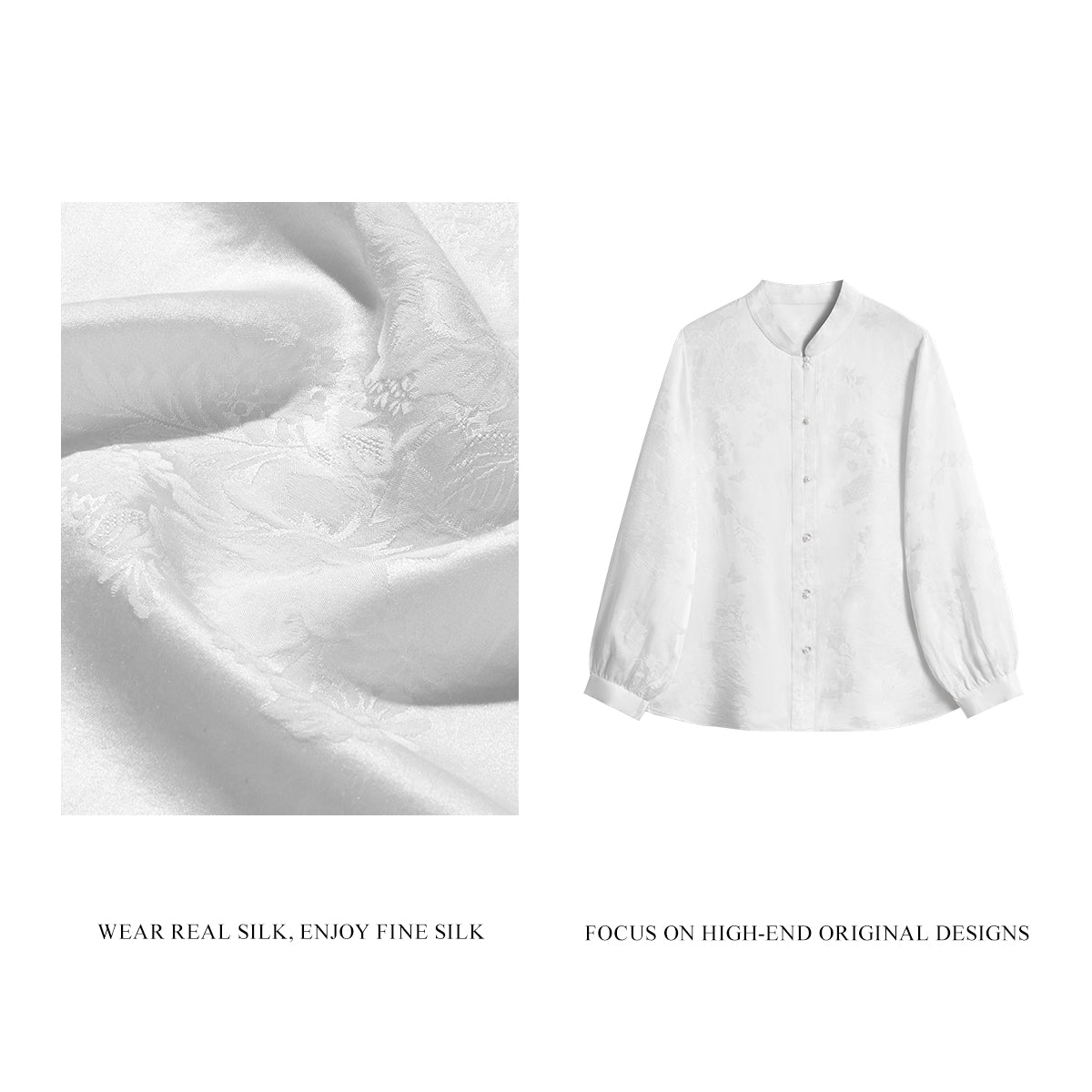 Camellia and Butterfly Jacquard Satin Shirt